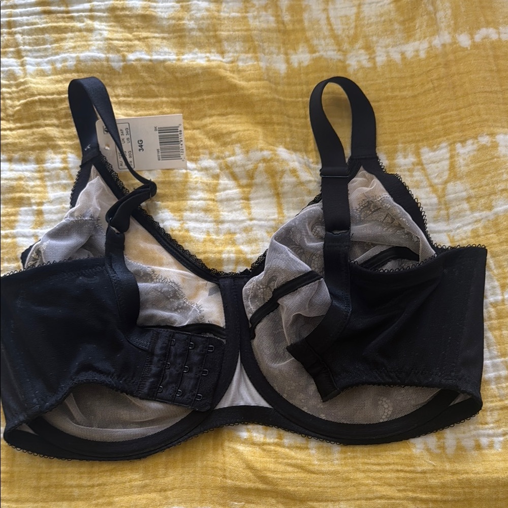 Wacoal Black Lace Underwire Bra with Scalloped Trim 34G - Picture 6 of 8